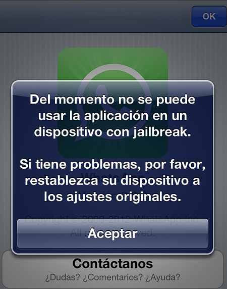 Whastapp versión 2.10.2 no funciona en dispostivos Jailbreak