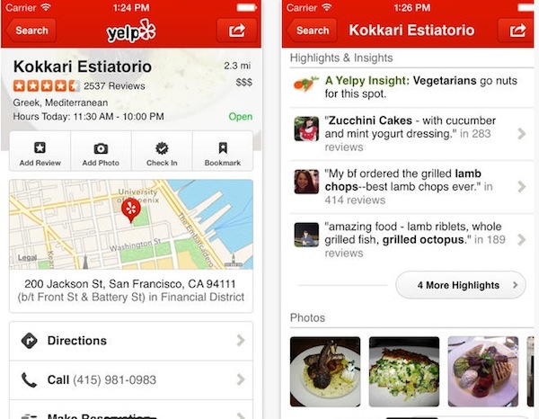 Yelp 7.2.0 para iOS y Android se da un cambio de look