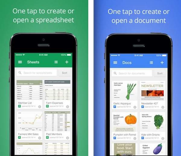Google Documentos y Hojas de cálculo para iOS 7