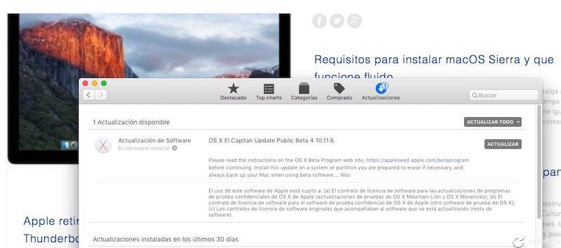Apple tiene novedades, OS X 10.11.6 Build 15G24b en Mac App Store